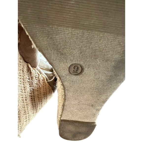 Peep-Toe Espadrille Wedge Sandals Size 40 Beige Faux Leather & Jute With Buckle - Picture 5 of 5